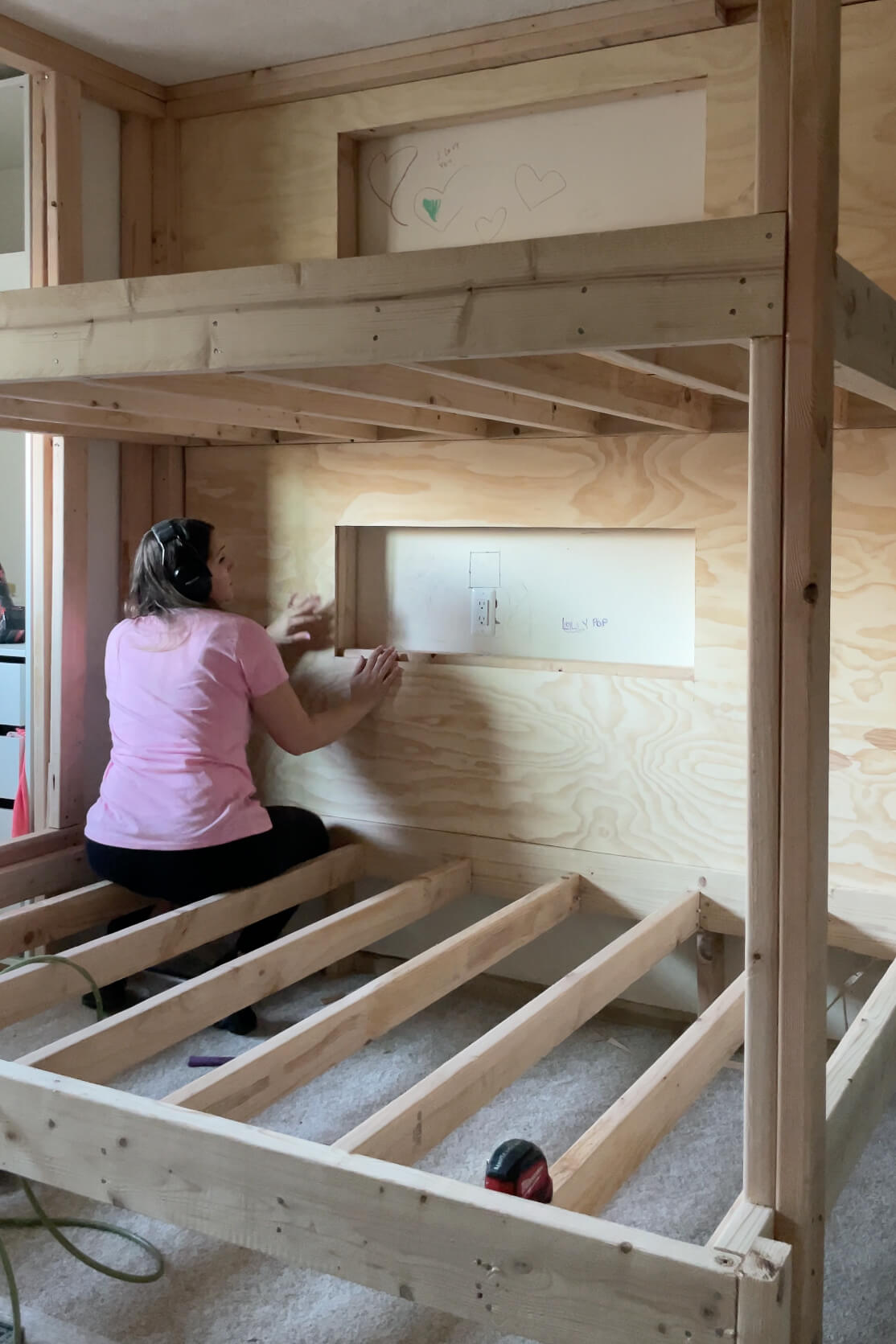 Building DIY bunk beds for a kids room.